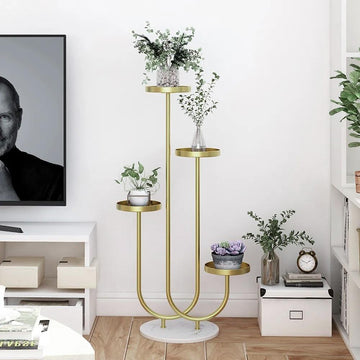 Metal Plant Stand 4-Shelf Gold Plant Pot Stand for Indoor & Outdoor in Large